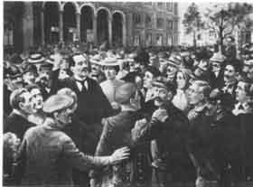 Karl Liebknecht hält eine Rede auf dem Potsdamer Platz.